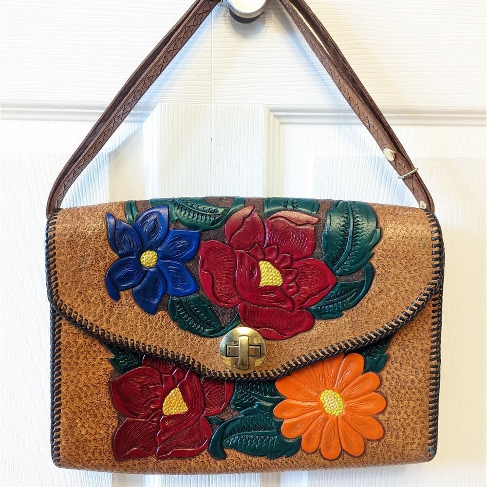 Refinished Vintage 1960's Hand Tooled Leather Purse